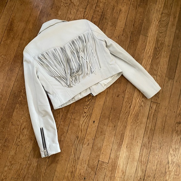 All Saints Elora Leather Fringed Biker Jacket - Picture 3 of 12